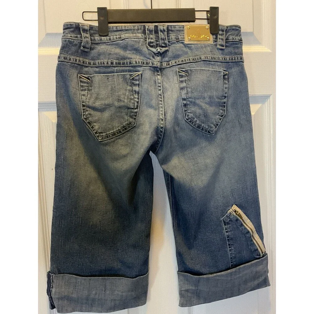 Baby Phat Jean Shorts Bermuda Capri Cuffed Denim Sz 11 Mid Rise Y2K Streetwear H